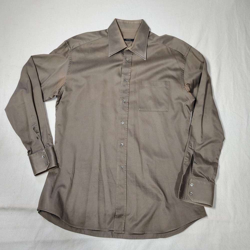 Gucci Mens Button Down Shirt 16.5 42 Brown Cotton Blend Made in Italy Designer